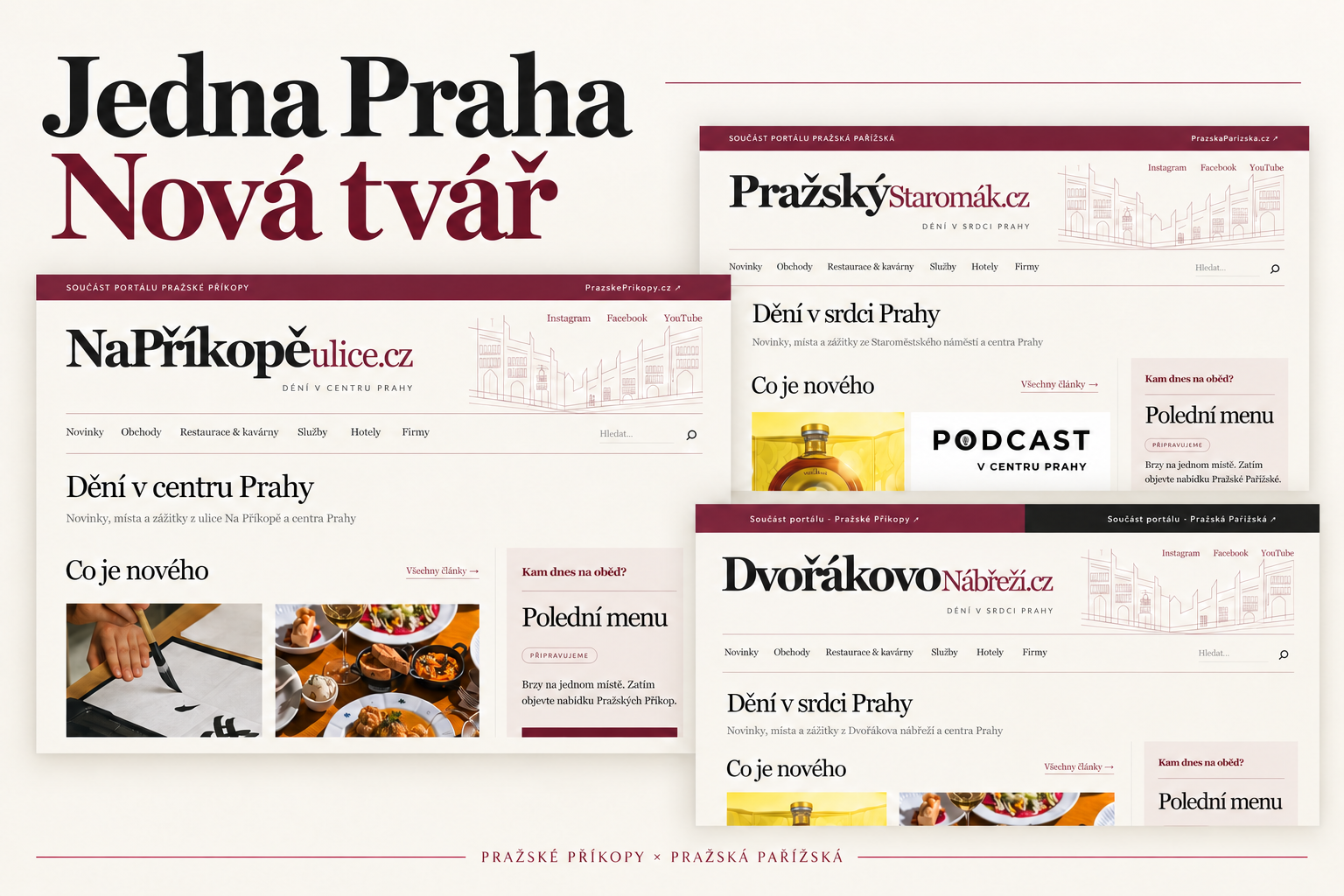 Koláž nového designu uličních portálů Pražských Příkop a Pražské Pařížské